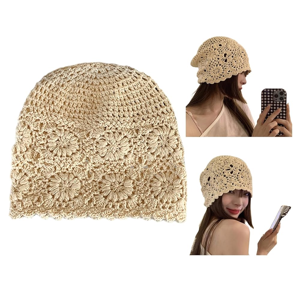 帽子 Crochet hat ZLYC Women Summer Slouchy Crochet Hat Handmade Cutout Knit